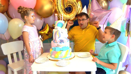 萌娃小可爱过生日了，爸爸和哥哥为她准备一个大大的蛋糕