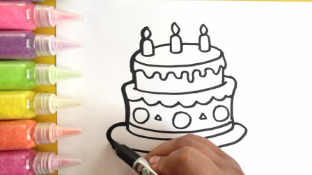 儿童简笔画教学，教你画插蜡烛的生日蛋糕，3-12岁小朋友学习画画