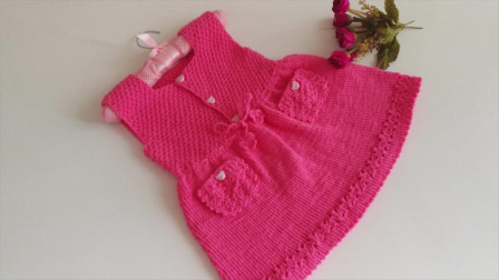 「棒针编织」漂亮的玫红色连衣裙-织法教程