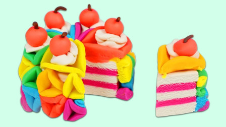 彩虹面团DIY制作漂亮的小蛋糕