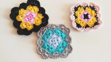 「毛线编织教程」彩色花朵隔热垫的钩织方法图解视频