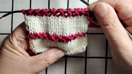 配色条纹花编织教程，适合编织女士款棒针毛衣，喜欢编织可以学习图解视频