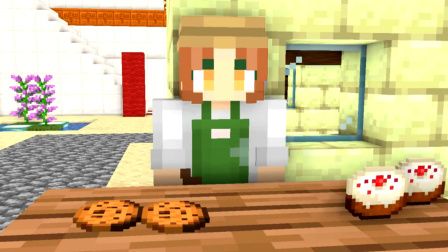 我的世界MC动画：村民女孩摆摊卖饼干和蛋糕