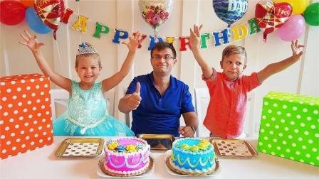 小女孩和哥哥做不同颜色的生日蛋糕，红蓝大比拼谁能取得胜利呢？