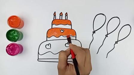 绘画童梦 彩生日蛋糕和气球画法 简单易学的卡通蛋糕气球图画