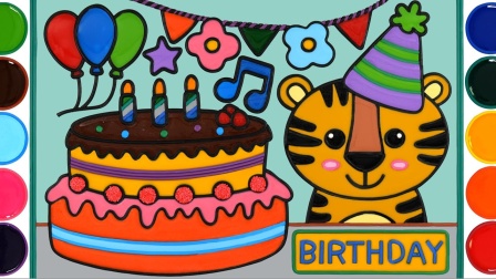生日派对，蛋糕果冻绘画和着色 - 为孩子们绘画和着色蛋糕_1 (2)