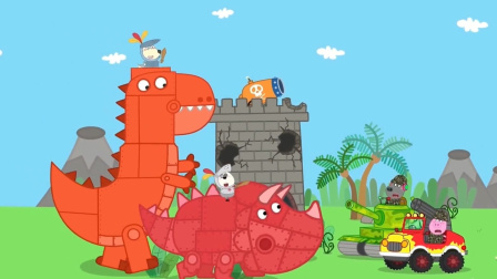 儿童动画：大战一触即发，沃夫恐龙机器人对战怪物卡车，孰强孰弱