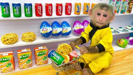 小猴子乐园：打扮成齐天大圣的比比，推车子去商场购买美味的食材
