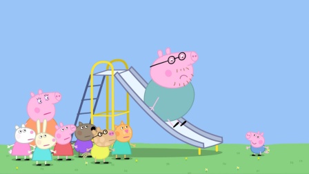 小猪佩奇简笔画：猪爸爸和孩子们一起玩滑梯，结果被卡在了滑梯上