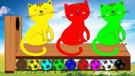 少儿卡通早教，用足球给猫咪上色，学习12种颜色。