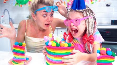 伊娃自己动手做彩虹生日蛋糕，为妈妈准备生日惊喜！