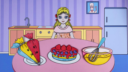 精灵公主手绘动画 心心快过生日了，朵朵去蛋糕店为心心做了水果生日蛋糕！