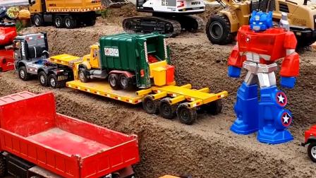 遥控工程车施工，自卸车搬运泥土填坑