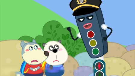 儿童卡通动画：小熊猫过马路不守交规，沃尔夫前来帮忙