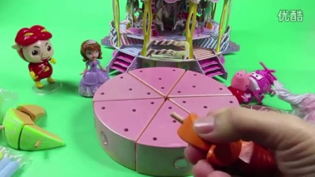 奇奇和悦悦的玩具 2016 苏菲亚小公主玩旋转木马 粉红小猪妹佩奇超级飞侠猪猪侠做蛋糕
