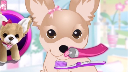芭比娃娃 宠物医生游戏 给狗狗刷牙 梳毛 345