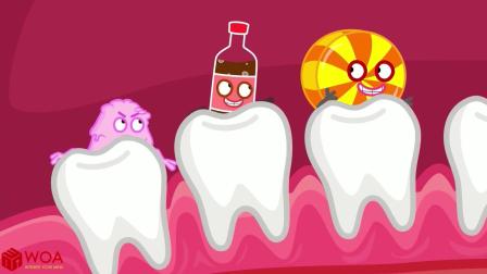儿童卡通动画：牙齿卫士大战糖果，谁能取胜呢？