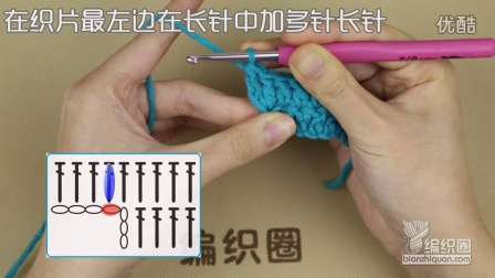 在织片最左边在长针中加多针长针创意编织