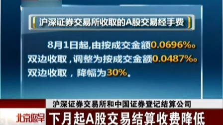 沪深证券交易所和中国证券登记结算公司：下月起A股交易结算收费降低 您早 150702