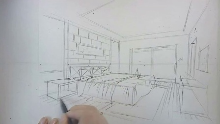 室内手绘卧室画法2，室内手绘画卧室，室内设计手绘技法，室内手绘基础技法