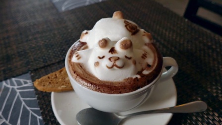 可爱的3D咖啡艺术  马来西亚槟城咖啡绘图：熊猫，猫，狮子，熊