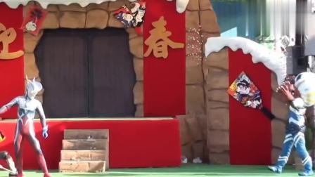 扎拉布星人想从背后偷袭赛罗，被维克特利奥特曼打跑