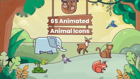 AE模板-扁平化卡通动画MG动画图标 65 Animated Animal Icons