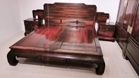 老挝大红酸枝床明清古典红木家具，交趾黄檀1.8米双人床