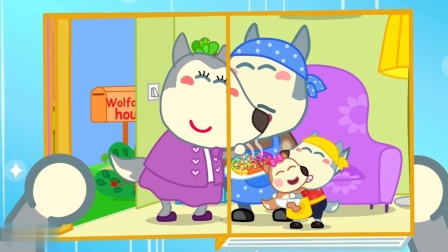 儿童动画：爸妈结婚纪念日，沃夫制作彩虹披萨，妈妈都感动哭了