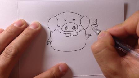 卡通简笔画-小猪的生日蛋糕