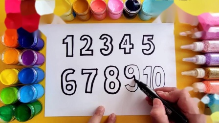 儿童简笔画教程，画数字1-10，教小朋友认识数字学习颜色.mp4