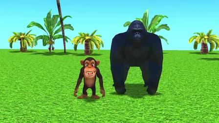 儿童卡通片：小猴子与大猩猩玩踢球游戏.mp4