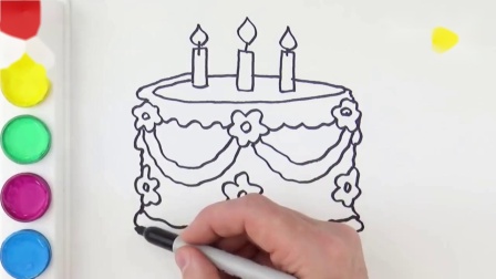 亲子趣味创意简笔画，绘制花朵生日蛋糕，给小朋友过3岁生日啦.mp4