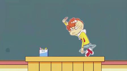 阿衰:阿衰不交作业,被大脸妹追着要,还用粉笔扔大脸妹