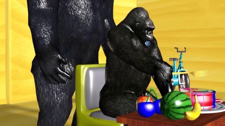 大猩猩过生日给小动物吃水果蛋糕，启蒙动画