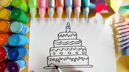 儿童简笔画教程，画一个彩色的生日蛋糕，#寓教于乐，寓学于乐#.mp4