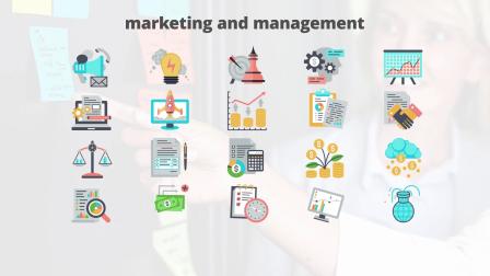 市场营销和管理平面动画图标