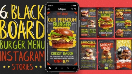 Blackboard汉堡包的餐单屏幕动画海报