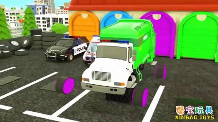 儿童卡通 警车 校车 推土机 清洁车 救护车换轮胎 学习颜色