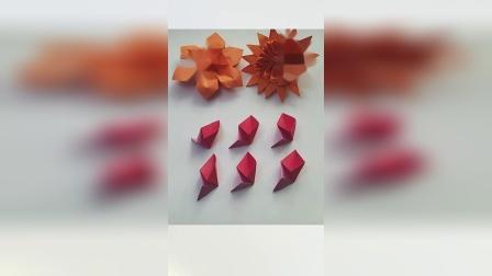 儿童折纸组合六瓣装饰花，简单漂亮，留言教孩子