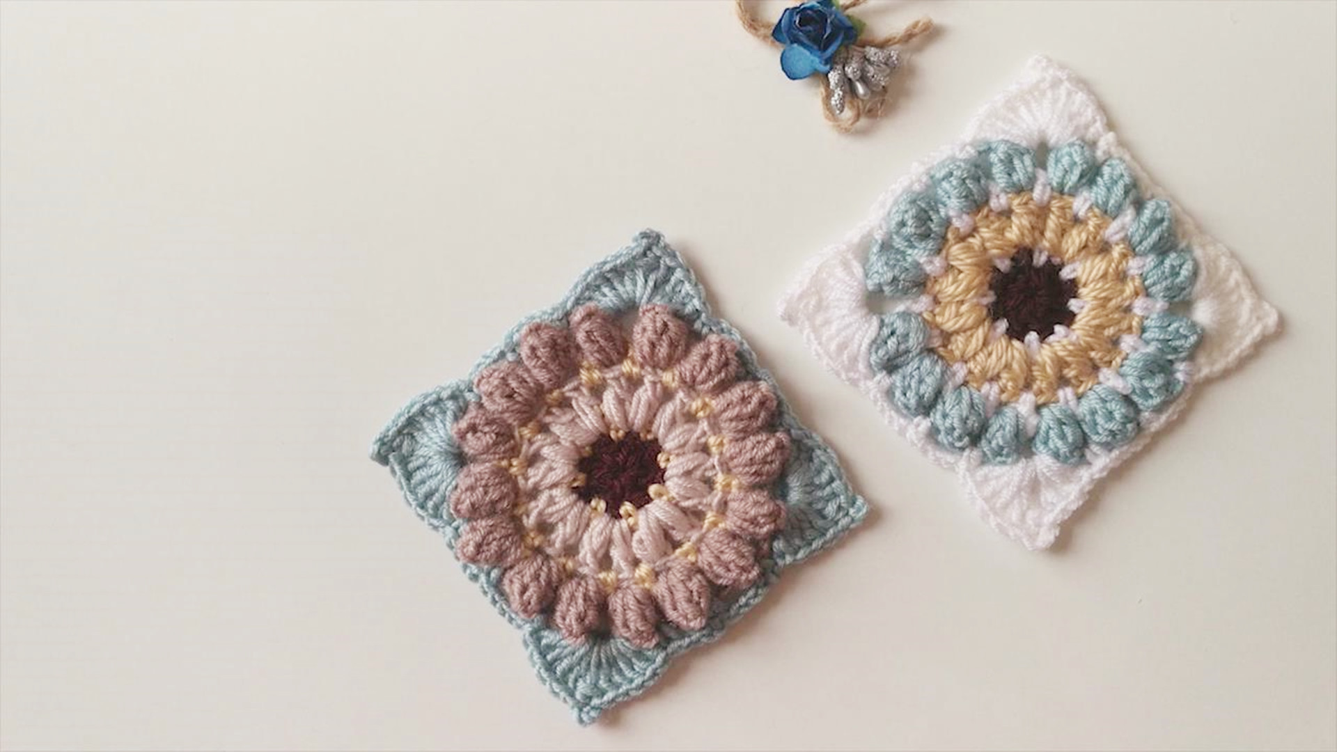 「钩针编织」漂亮的方形花朵水杯垫图解和视频