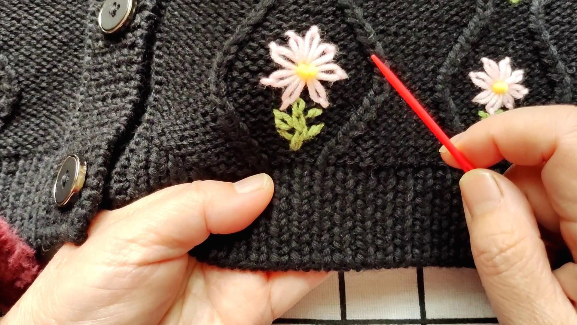 毛衣绣花的教程，适用于女士毛衣和童装毛衣上的一种手工绣花方法图解和视频