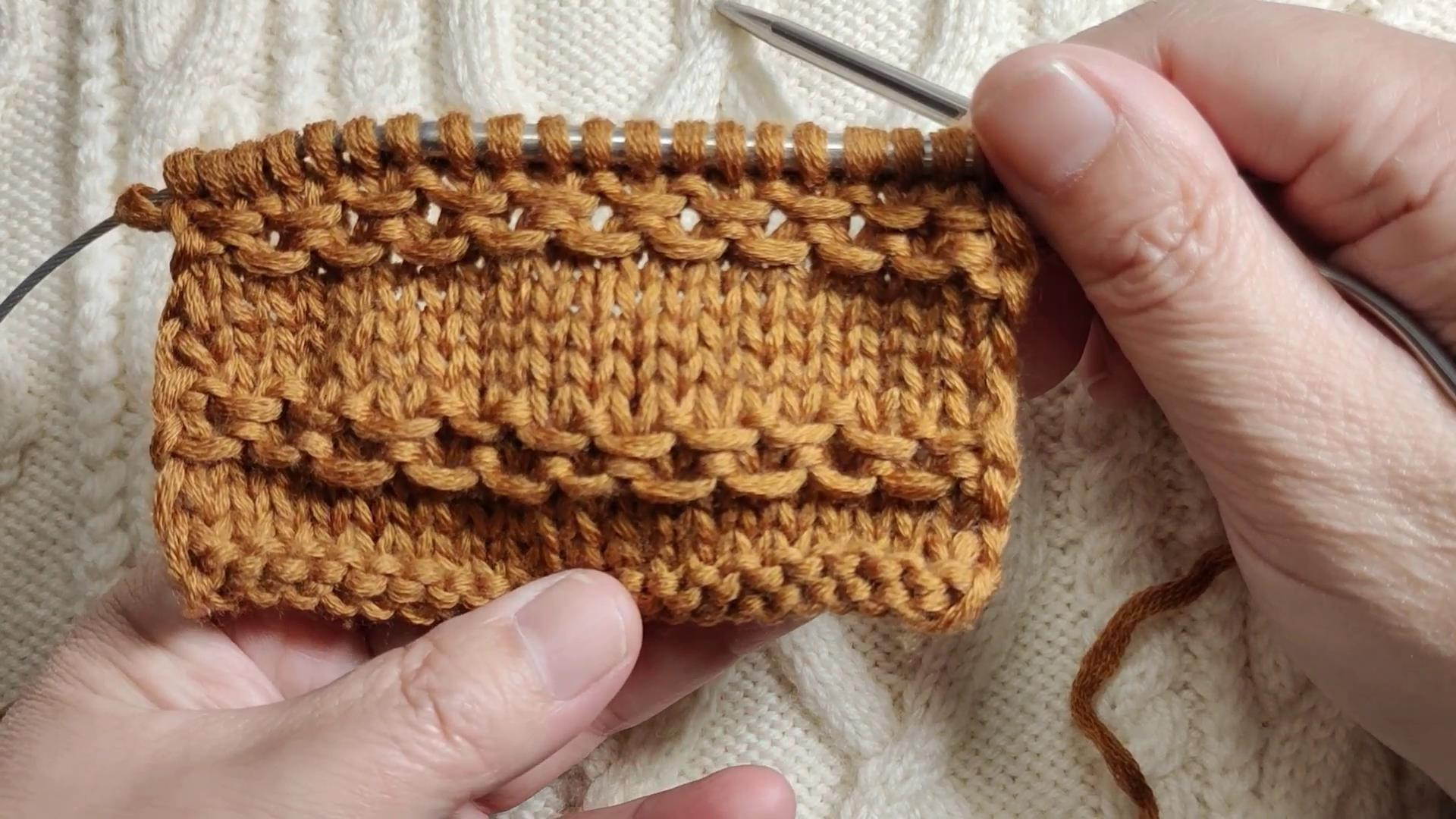 平针和城墙花组合花样编织教程，适合手工编织各种款式的棒针毛衣毛线编织教程