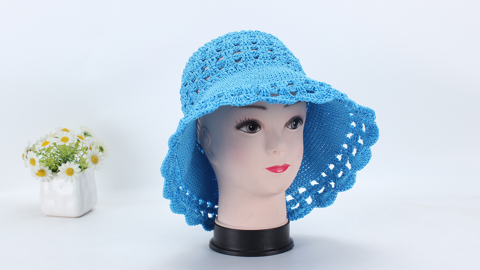 娟娟编织,时尚漂亮的四叶草花型遮阳帽渔夫帽手工编织