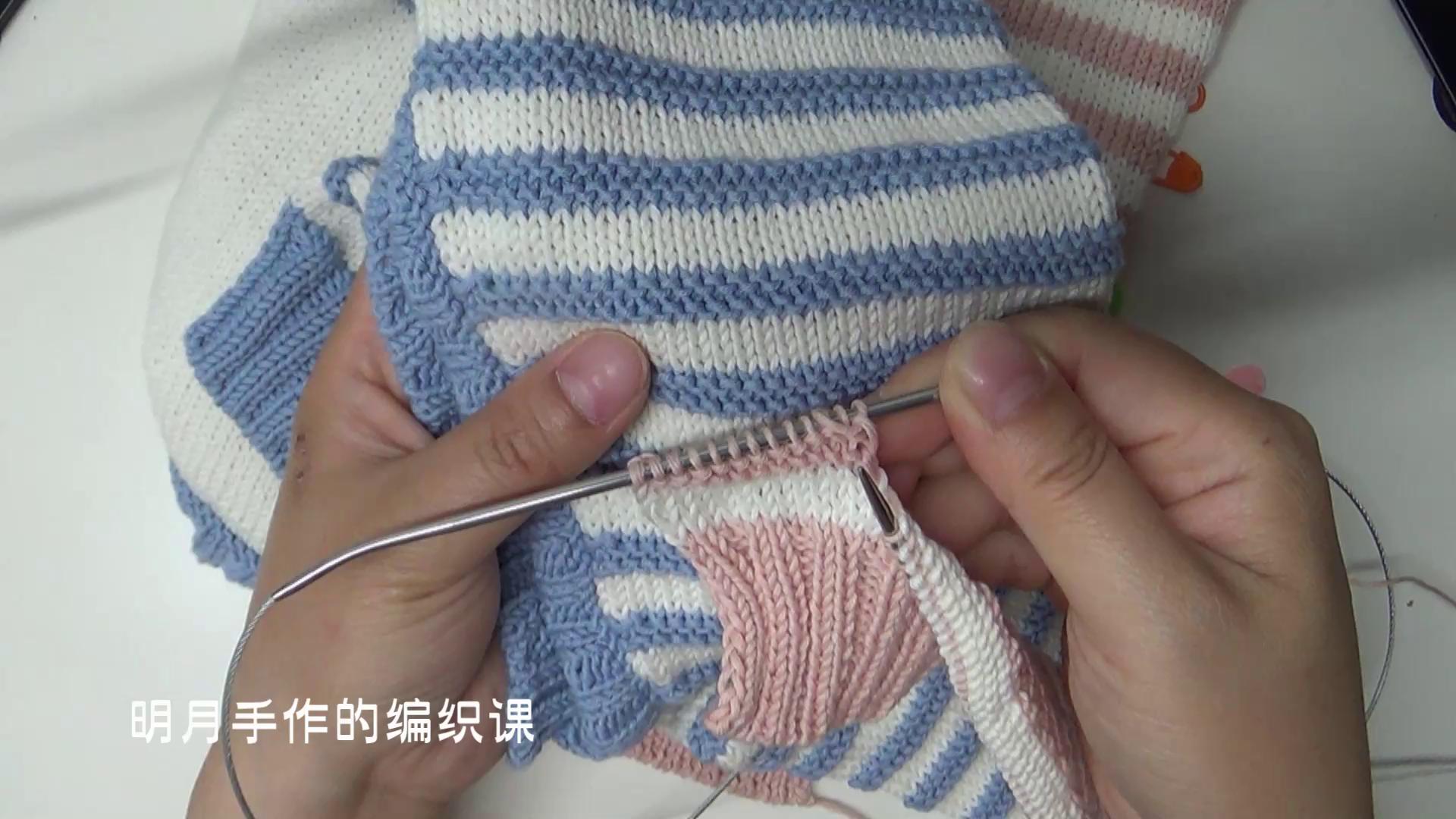 明月手作的编织店连体衣编织第一集裤腿的编织和连接编织方法